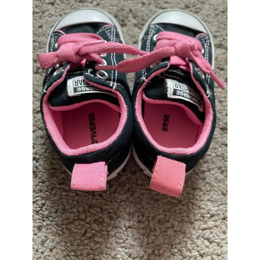 Black and Pink Kids Converse- size 6